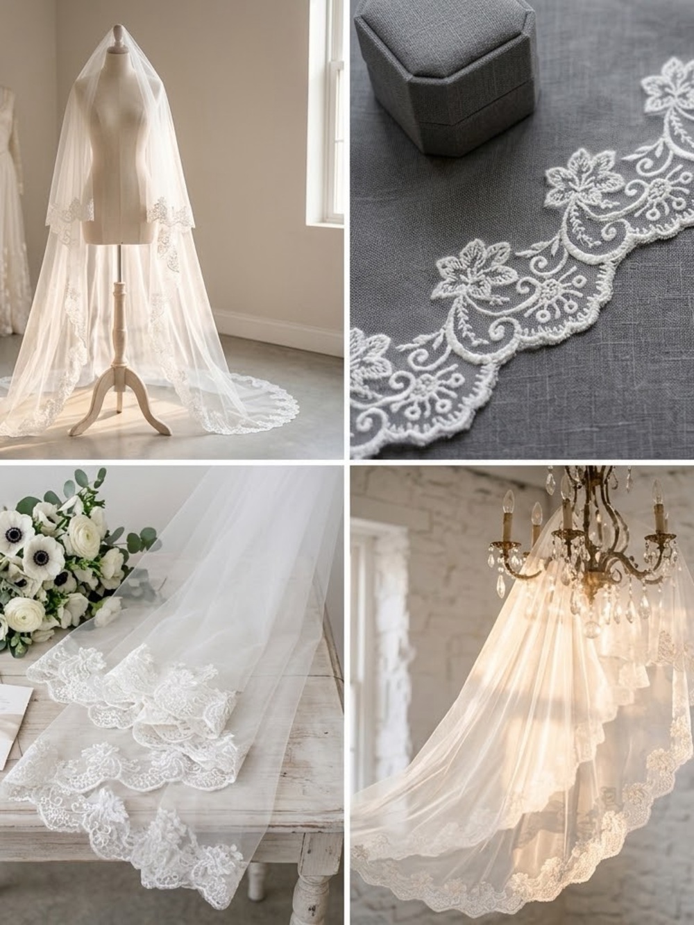 Classic Lace-Edged Bridal Veil in Ivory - Unbranded